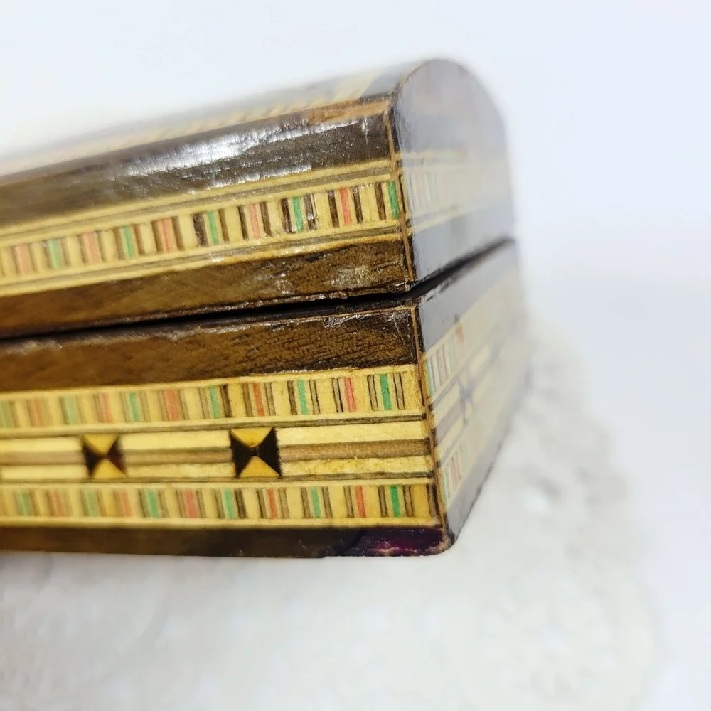 Middle Eastern Marquetry Mosaic Inlaid Wood Box Jewelry Pens Trinkets